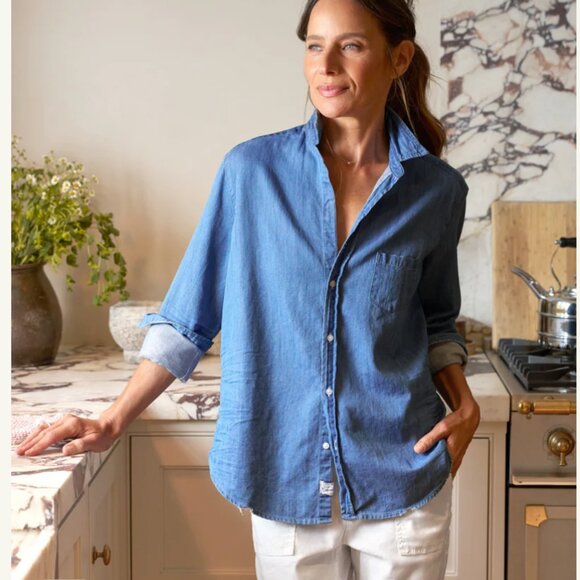 Frank & Eileen Eileen Button-Up Shirt Vintage Stonewashed Indigo famous denim - Picture 1 of 5
